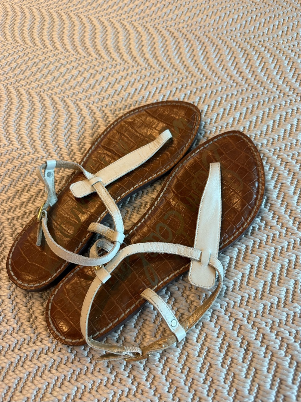 Sam Edelman Gigi White Leather T-Strap Sandals
